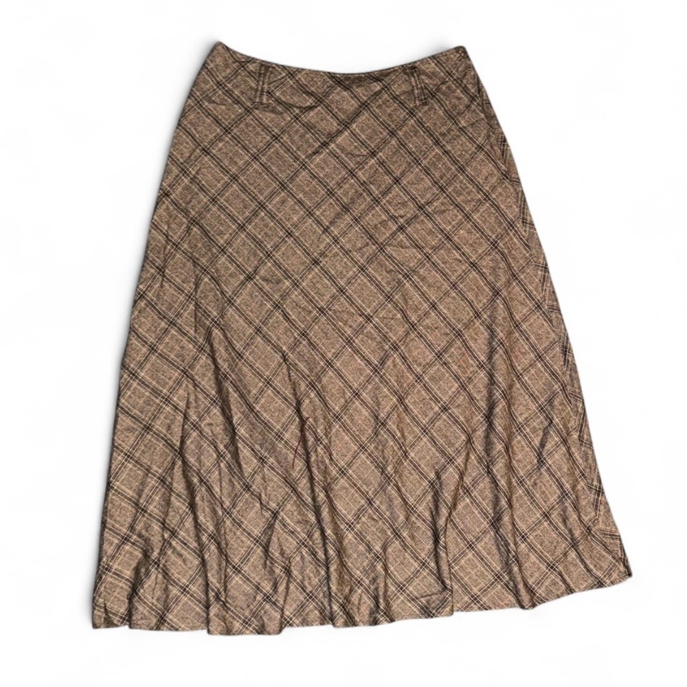 Dressbarn Brown Plaid A-Line Maxi Skirt
